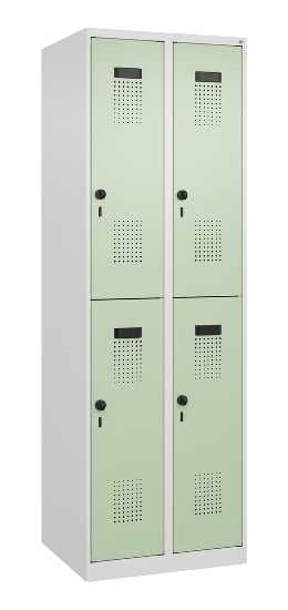 C+P Doppelstock-Spind 049300-32 Evolo PLUS bodenstehend 3 Abt.400mm je 2 Fächer Drehriegel (HxBxT)1850x1200x500mm 9016/6019