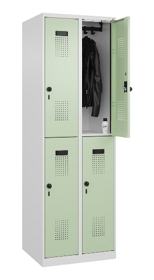 C+P Doppelstock-Spind 049300-32 Evolo PLUS bodenstehend 3 Abt.400mm je 2 Fächer Drehriegel (HxBxT)1850x1200x500mm 9016/6019