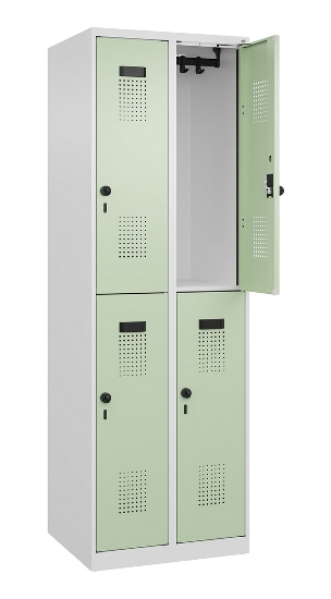 C+P Doppelstock-Spind 049300-32 Evolo PLUS bodenstehend 3 Abt.400mm je 2 Fächer Drehriegel (HxBxT)1850x1200x500mm 9016/6019