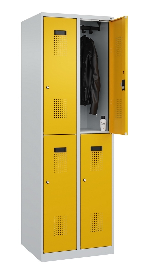 C+P Doppelstock-Spind 049300-32 Evolo PLUS bodenstehend 3 Abt.400mm je 2 Fächer Drehriegel (HxBxT)1850x1200x500mm 9016/6019