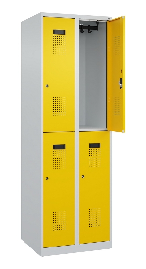 C+P Doppelstock-Spind 049300-32 Evolo PLUS bodenstehend 3 Abt.400mm je 2 Fächer Drehriegel (HxBxT)1850x1200x500mm 9016/6019