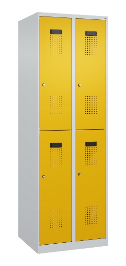 C+P Doppelstock-Spind 049300-32 Evolo PLUS bodenstehend 3 Abt.400mm je 2 Fächer Drehriegel (HxBxT)1850x1200x500mm 9016/6019