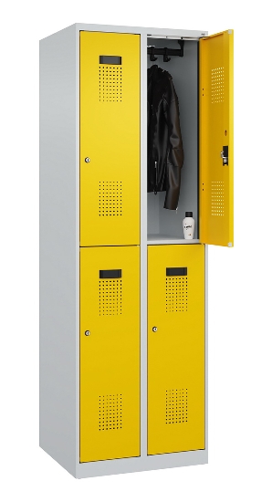 C+P Doppelstock-Spind 049300-32 Evolo PLUS bodenstehend 3 Abt.400mm je 2 Fächer Drehriegel (HxBxT)1850x1200x500mm 9016/6019