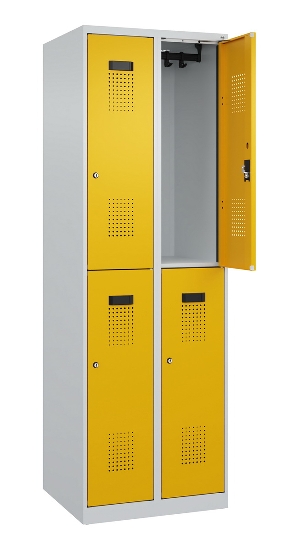 C+P Doppelstock-Spind 049300-32 Evolo PLUS bodenstehend 3 Abt.400mm je 2 Fächer Drehriegel (HxBxT)1850x1200x500mm 9016/6019