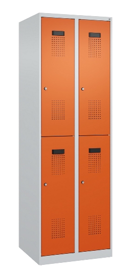C+P Doppelstock-Spind 049300-32 Evolo PLUS bodenstehend 3 Abt.400mm je 2 Fächer Drehriegel (HxBxT)1850x1200x500mm 9016/6019