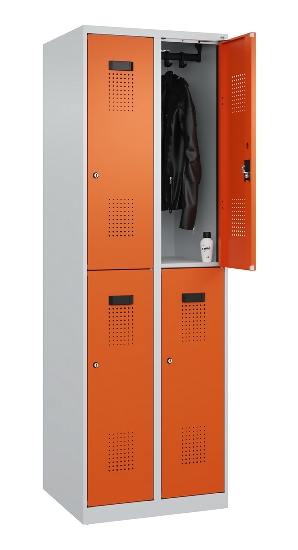 C+P Doppelstock-Spind 049300-32 Evolo PLUS bodenstehend 3 Abt.400mm je 2 Fächer Drehriegel (HxBxT)1850x1200x500mm 9016/6019