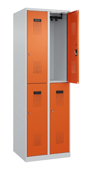 C+P Doppelstock-Spind 049300-32 Evolo PLUS bodenstehend 3 Abt.400mm je 2 Fächer Drehriegel (HxBxT)1850x1200x500mm 9016/6019