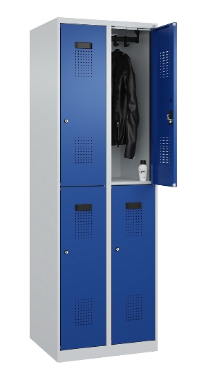 C+P Doppelstock-Spind 049300-32 Evolo PLUS bodenstehend 3 Abt.400mm je 2 Fächer Drehriegel (HxBxT)1850x1200x500mm 9016/6019