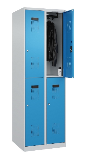 C+P Doppelstock-Spind 049300-32 Evolo PLUS bodenstehend 3 Abt.400mm je 2 Fächer Drehriegel (HxBxT)1850x1200x500mm 9016/6019