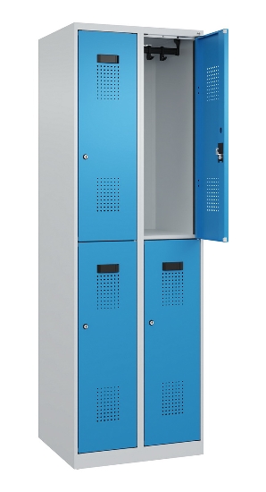 C+P Doppelstock-Spind 049300-32 Evolo PLUS bodenstehend 3 Abt.400mm je 2 Fächer Drehriegel (HxBxT)1850x1200x500mm 9016/6019