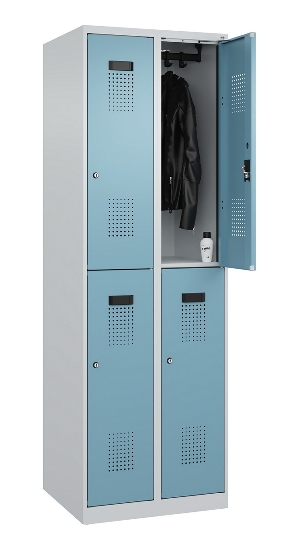 C+P Doppelstock-Spind 049300-32 Evolo PLUS bodenstehend 3 Abt.400mm je 2 Fächer Drehriegel (HxBxT)1850x1200x500mm 9016/6019