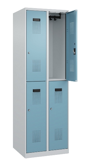 C+P Doppelstock-Spind 049300-32 Evolo PLUS bodenstehend 3 Abt.400mm je 2 Fächer Drehriegel (HxBxT)1850x1200x500mm 9016/6019