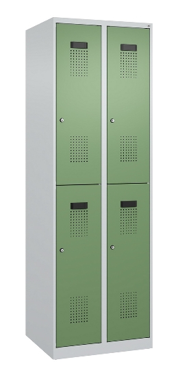 C+P Doppelstock-Spind 049300-32 Evolo PLUS bodenstehend 3 Abt.400mm je 2 Fächer Drehriegel (HxBxT)1850x1200x500mm 9016/6019