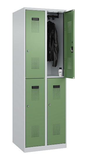 C+P Doppelstock-Spind 049300-32 Evolo PLUS bodenstehend 3 Abt.400mm je 2 Fächer Drehriegel (HxBxT)1850x1200x500mm 9016/6019