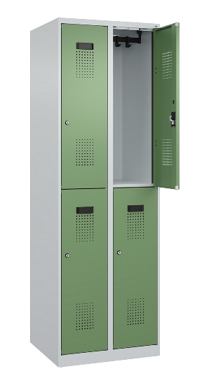 C+P Doppelstock-Spind 049300-32 Evolo PLUS bodenstehend 3 Abt.400mm je 2 Fächer Drehriegel (HxBxT)1850x1200x500mm 9016/6019