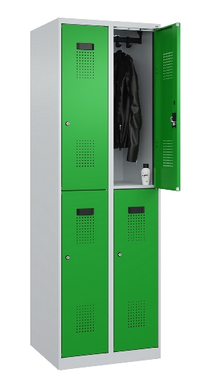 C+P Doppelstock-Spind 049300-32 Evolo PLUS bodenstehend 3 Abt.400mm je 2 Fächer Drehriegel (HxBxT)1850x1200x500mm 9016/6019