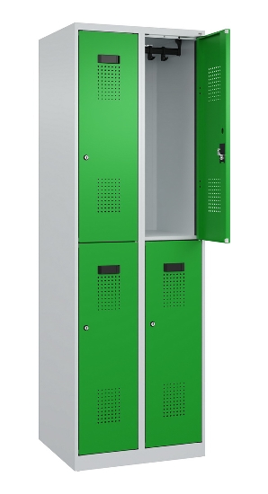 C+P Doppelstock-Spind 049300-32 Evolo PLUS bodenstehend 3 Abt.400mm je 2 Fächer Drehriegel (HxBxT)1850x1200x500mm 9016/6019