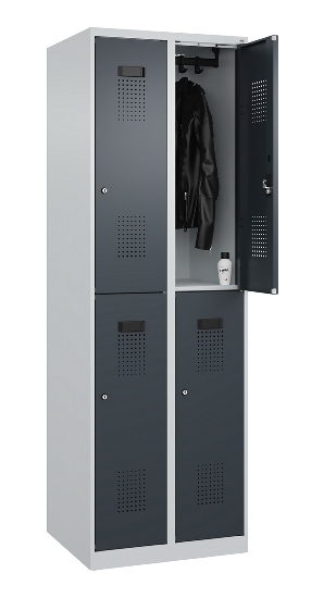 C+P Doppelstock-Spind 049300-32 Evolo PLUS bodenstehend 3 Abt.400mm je 2 Fächer Drehriegel (HxBxT)1850x1200x500mm 9016/6019