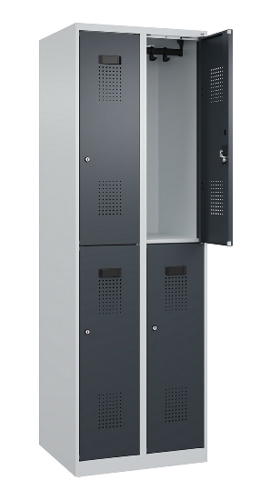 C+P Doppelstock-Spind 049300-32 Evolo PLUS bodenstehend 3 Abt.400mm je 2 Fächer Drehriegel (HxBxT)1850x1200x500mm 9016/6019