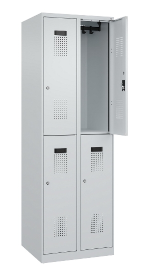 C+P Doppelstock-Spind 049300-32 Evolo PLUS bodenstehend 3 Abt.400mm je 2 Fächer Drehriegel (HxBxT)1850x1200x500mm 9016/6019
