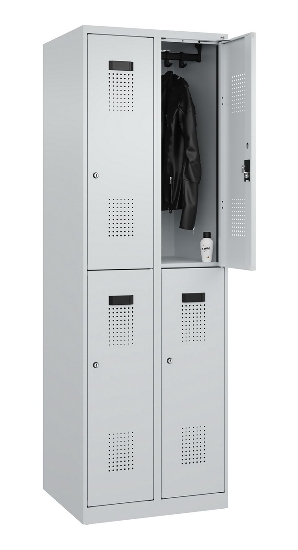 C+P Doppelstock-Spind 049300-32 Evolo PLUS bodenstehend 3 Abt.400mm je 2 Fächer Drehriegel (HxBxT)1850x1200x500mm 9016/6019
