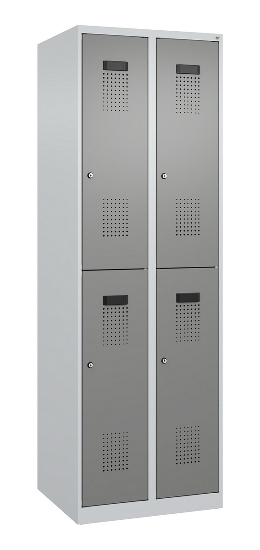 C+P Doppelstock-Spind 049300-32 Evolo PLUS bodenstehend 3 Abt.400mm je 2 Fächer Drehriegel (HxBxT)1850x1200x500mm 9016/6019