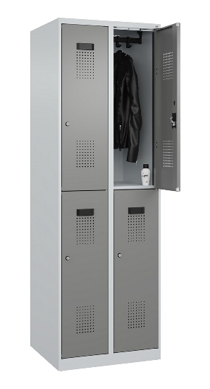 C+P Doppelstock-Spind 049300-32 Evolo PLUS bodenstehend 3 Abt.400mm je 2 Fächer Drehriegel (HxBxT)1850x1200x500mm 9016/6019