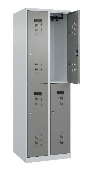 C+P Doppelstock-Spind 049300-32 Evolo PLUS bodenstehend 3 Abt.400mm je 2 Fächer Drehriegel (HxBxT)1850x1200x500mm 9016/6019