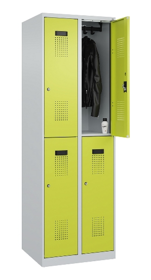 C+P Doppelstock-Spind 049300-32 Evolo PLUS bodenstehend 3 Abt.400mm je 2 Fächer Drehriegel (HxBxT)1850x1200x500mm 9016/6019