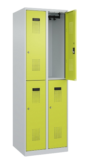 C+P Doppelstock-Spind 049300-32 Evolo PLUS bodenstehend 3 Abt.400mm je 2 Fächer Drehriegel (HxBxT)1850x1200x500mm 9016/6019