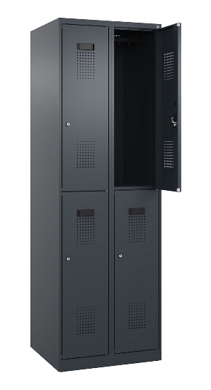 C+P Doppelstock-Spind 049300-32 Evolo PLUS bodenstehend 3 Abt.400mm je 2 Fächer Drehriegel (HxBxT)1850x1200x500mm 9016/6019