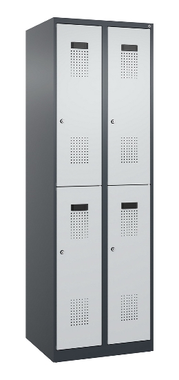C+P Doppelstock-Spind 049300-32 Evolo PLUS bodenstehend 3 Abt.400mm je 2 Fächer Drehriegel (HxBxT)1850x1200x500mm 9016/6019