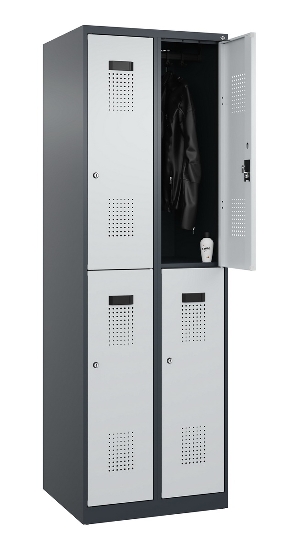 C+P Doppelstock-Spind 049300-32 Evolo PLUS bodenstehend 3 Abt.400mm je 2 Fächer Drehriegel (HxBxT)1850x1200x500mm 9016/6019