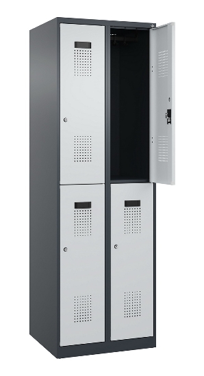 C+P Doppelstock-Spind 049300-32 Evolo PLUS bodenstehend 3 Abt.400mm je 2 Fächer Drehriegel (HxBxT)1850x1200x500mm 9016/6019