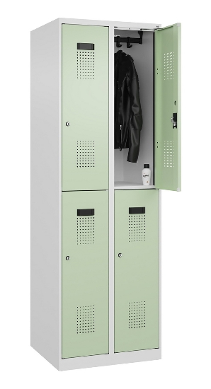 C+P Doppelstock-Spind 049300-32 Evolo PLUS bodenstehend 3 Abt.400mm je 2 Fächer Drehriegel (HxBxT)1850x1200x500mm 9016/6019