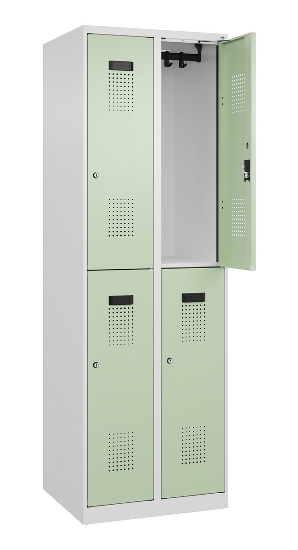 C+P Doppelstock-Spind 049300-32 Evolo PLUS bodenstehend 3 Abt.400mm je 2 Fächer Drehriegel (HxBxT)1850x1200x500mm 9016/6019
