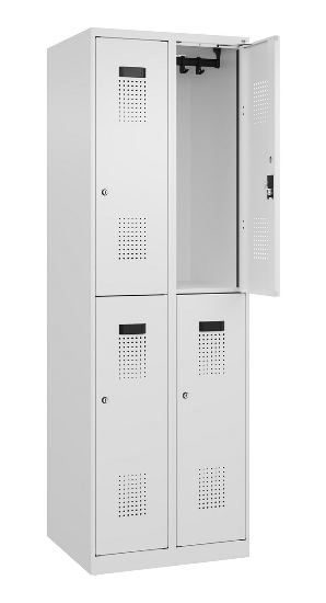 C+P Doppelstock-Spind 049300-32 Evolo PLUS bodenstehend 3 Abt.400mm je 2 Fächer Drehriegel (HxBxT)1850x1200x500mm 9016/6019