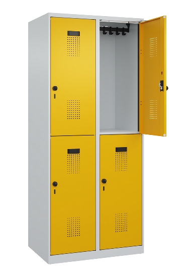 C+P Doppelstock-Spind 049300-32 Evolo PLUS bodenstehend 3 Abt.400mm je 2 Fächer Drehriegel (HxBxT)1850x1200x500mm 9016/6019