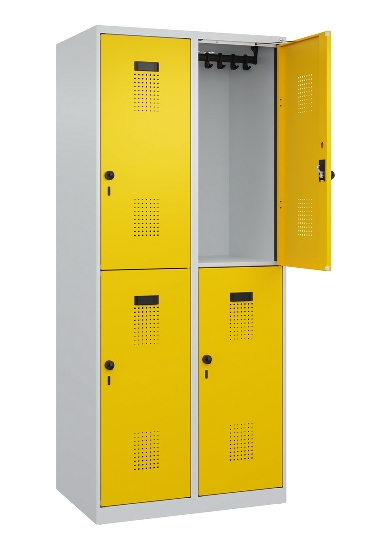 C+P Doppelstock-Spind 049300-32 Evolo PLUS bodenstehend 3 Abt.400mm je 2 Fächer Drehriegel (HxBxT)1850x1200x500mm 9016/6019