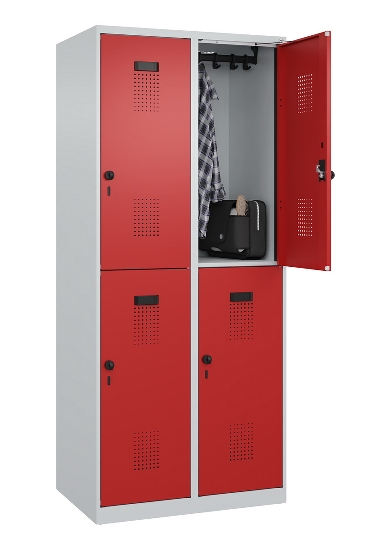 C+P Doppelstock-Spind 049300-32 Evolo PLUS bodenstehend 3 Abt.400mm je 2 Fächer Drehriegel (HxBxT)1850x1200x500mm 9016/6019