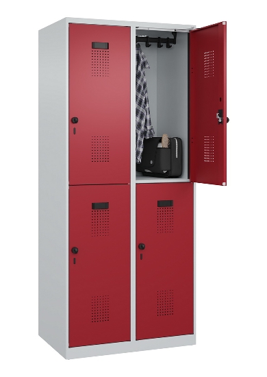 C+P Doppelstock-Spind 049300-32 Evolo PLUS bodenstehend 3 Abt.400mm je 2 Fächer Drehriegel (HxBxT)1850x1200x500mm 9016/6019