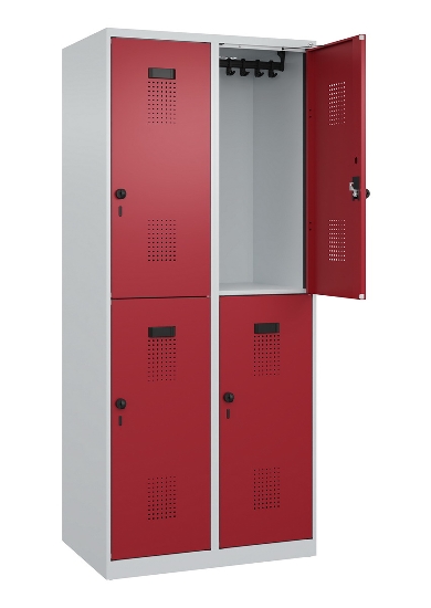 C+P Doppelstock-Spind 049300-32 Evolo PLUS bodenstehend 3 Abt.400mm je 2 Fächer Drehriegel (HxBxT)1850x1200x500mm 9016/6019
