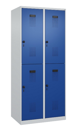 C+P Doppelstock-Spind 049300-32 Evolo PLUS bodenstehend 3 Abt.400mm je 2 Fächer Drehriegel (HxBxT)1850x1200x500mm 9016/6019