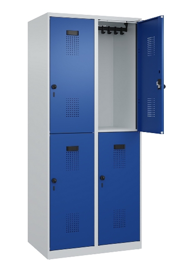 C+P Doppelstock-Spind 049300-32 Evolo PLUS bodenstehend 3 Abt.400mm je 2 Fächer Drehriegel (HxBxT)1850x1200x500mm 9016/6019