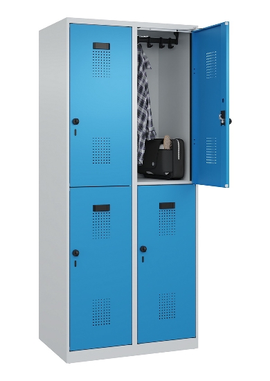 C+P Doppelstock-Spind 049300-32 Evolo PLUS bodenstehend 3 Abt.400mm je 2 Fächer Drehriegel (HxBxT)1850x1200x500mm 9016/6019