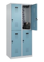 C+P Doppelstock-Spind 049300-32 Evolo PLUS bodenstehend 3 Abt.400mm je 2 Fächer Drehriegel (HxBxT)1850x1200x500mm 9016/6019