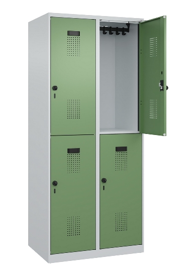 C+P Doppelstock-Spind 049300-32 Evolo PLUS bodenstehend 3 Abt.400mm je 2 Fächer Drehriegel (HxBxT)1850x1200x500mm 9016/6019