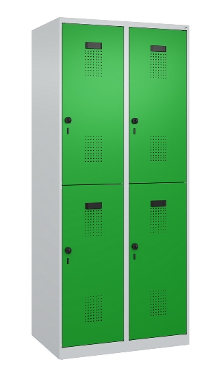 C+P Doppelstock-Spind 049300-32 Evolo PLUS bodenstehend 3 Abt.400mm je 2 Fächer Drehriegel (HxBxT)1850x1200x500mm 9016/6019