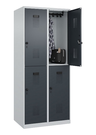 C+P Doppelstock-Spind 049300-32 Evolo PLUS bodenstehend 3 Abt.400mm je 2 Fächer Drehriegel (HxBxT)1850x1200x500mm 9016/6019