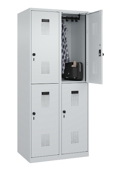 C+P Doppelstock-Spind 049300-32 Evolo PLUS bodenstehend 3 Abt.400mm je 2 Fächer Drehriegel (HxBxT)1850x1200x500mm 9016/6019